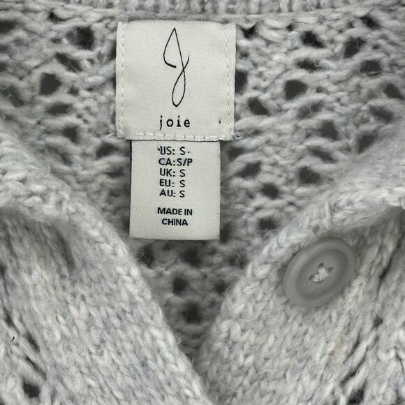 Joie Open Knit Collared Cardigan Sweater Womens Size Small Heather Gray - Picture 4 of 5